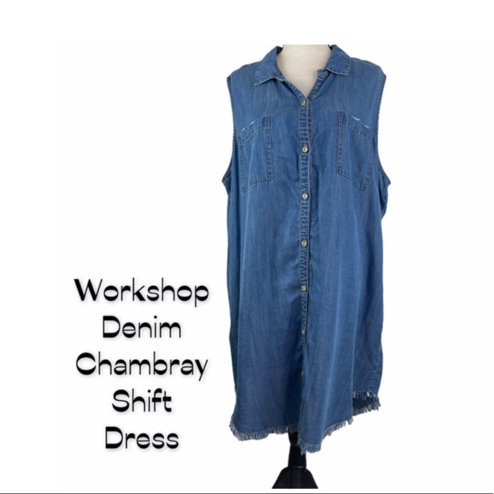 Workshop Denim Chambray Button Down Shift Dress